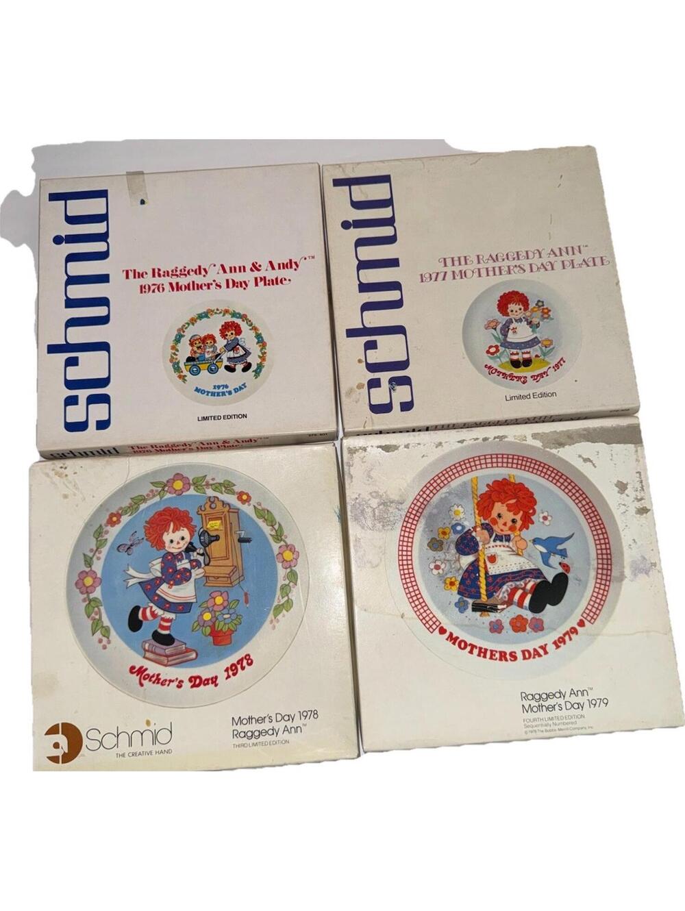 Set of 4 Raggedy Ann & Andy Mother's Day Collector Plates 1976-1979